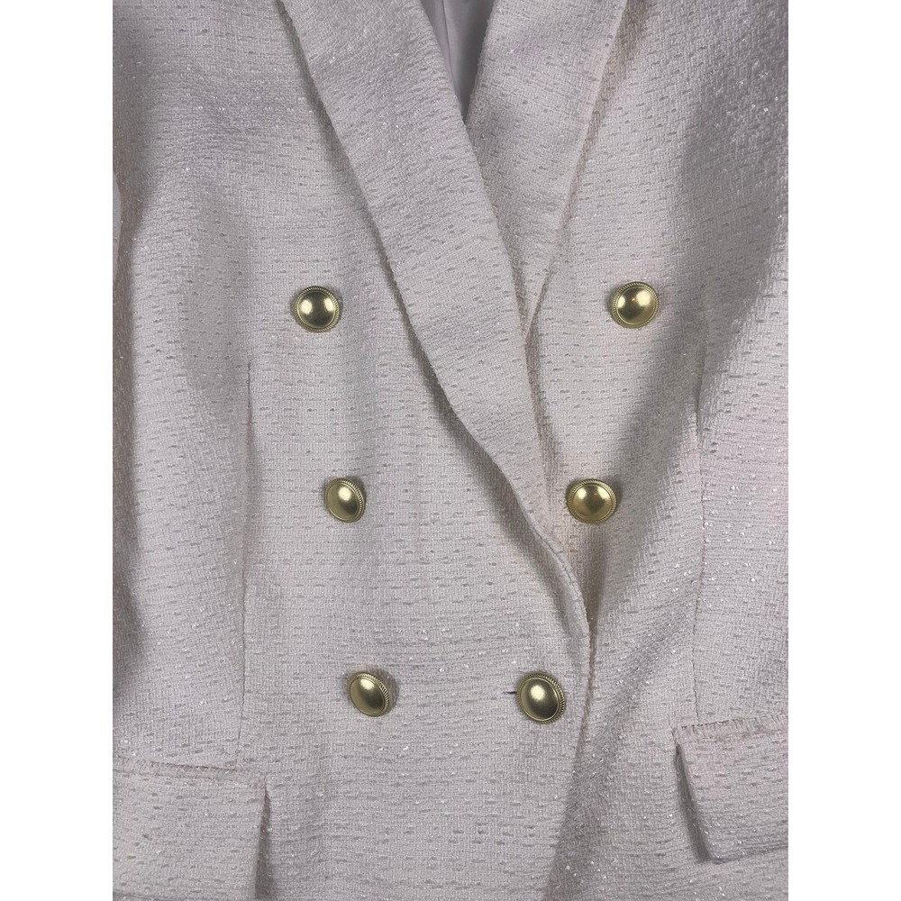 Nine West Ivory Tweed Double Breasted Blazer Gold Buttons Metallic Shimmer XL - Picture 4 of 6